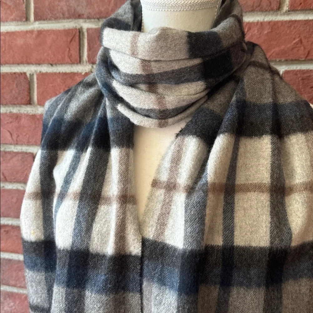 Nordstrom 100% Cashmere Plaid Fringe Scarf 11.5”x78” NEW